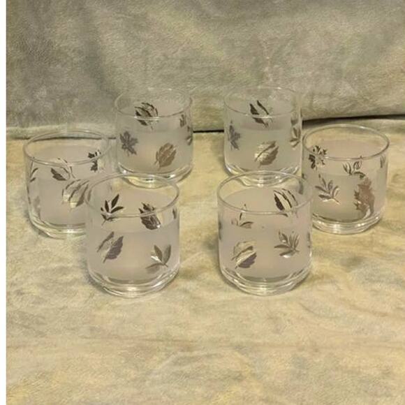 Vintage Libbey Frosted Silver Leaf Foilage Set of (6) 8oz Rocks Glasses - Picture 6 of 6